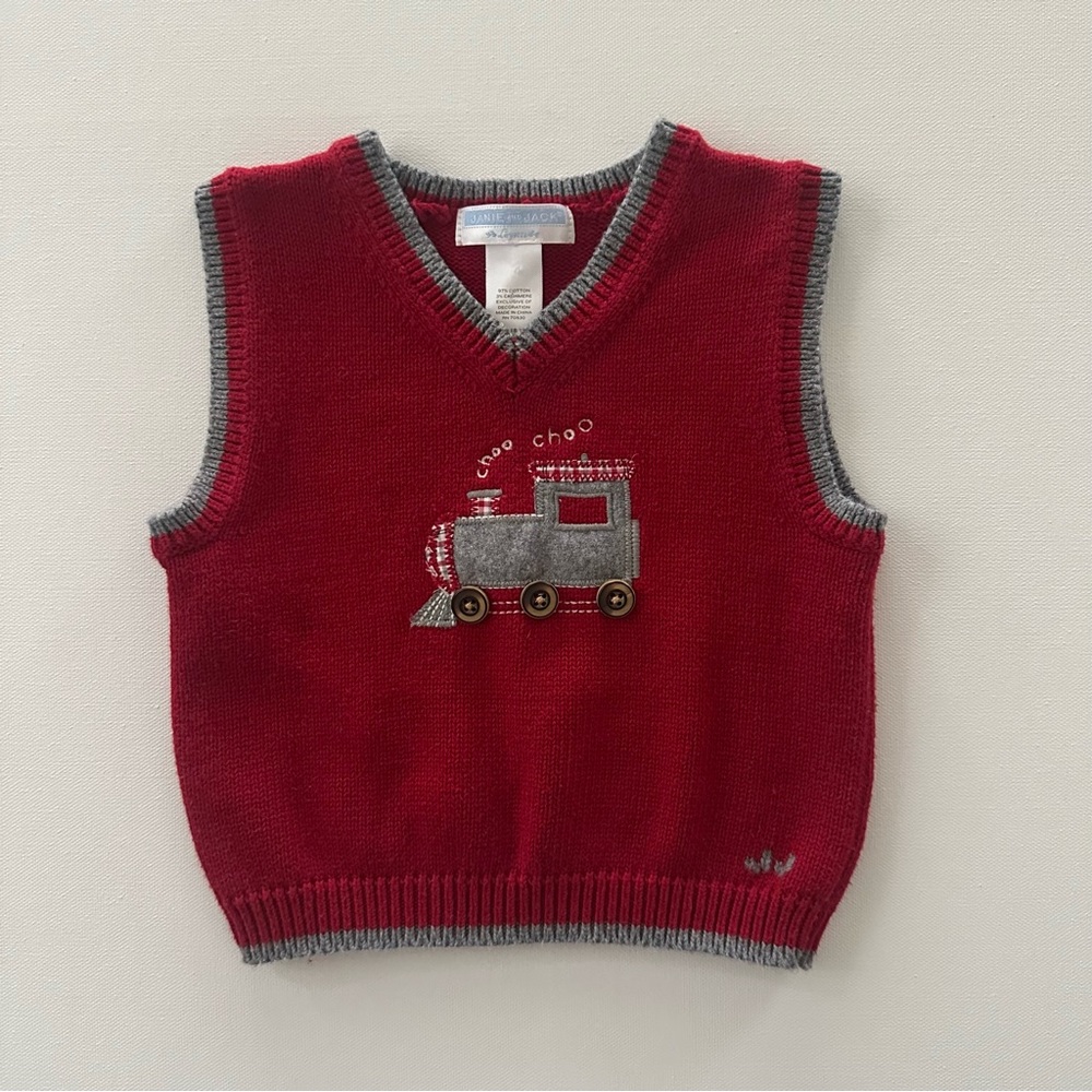 Janie and Jack 12-18 Months Baby Boy Red Train Sweater Vest Holiday Christmas